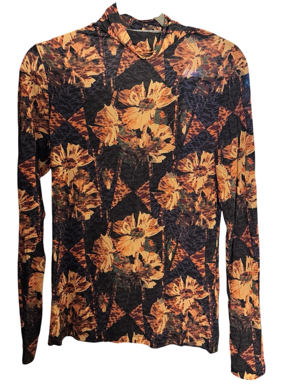 Ulla Johnson Long-Sleeve Floral Sunflower Print Rayon Mockneck Blouse Sz L